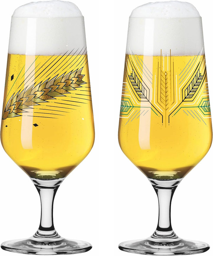 Ritzenhoff 3471003 Bierglas 300 ml – 2er Set – Serie Brauchzeit, Motiv Nr. 3 – Gerste, mehrfarbig –