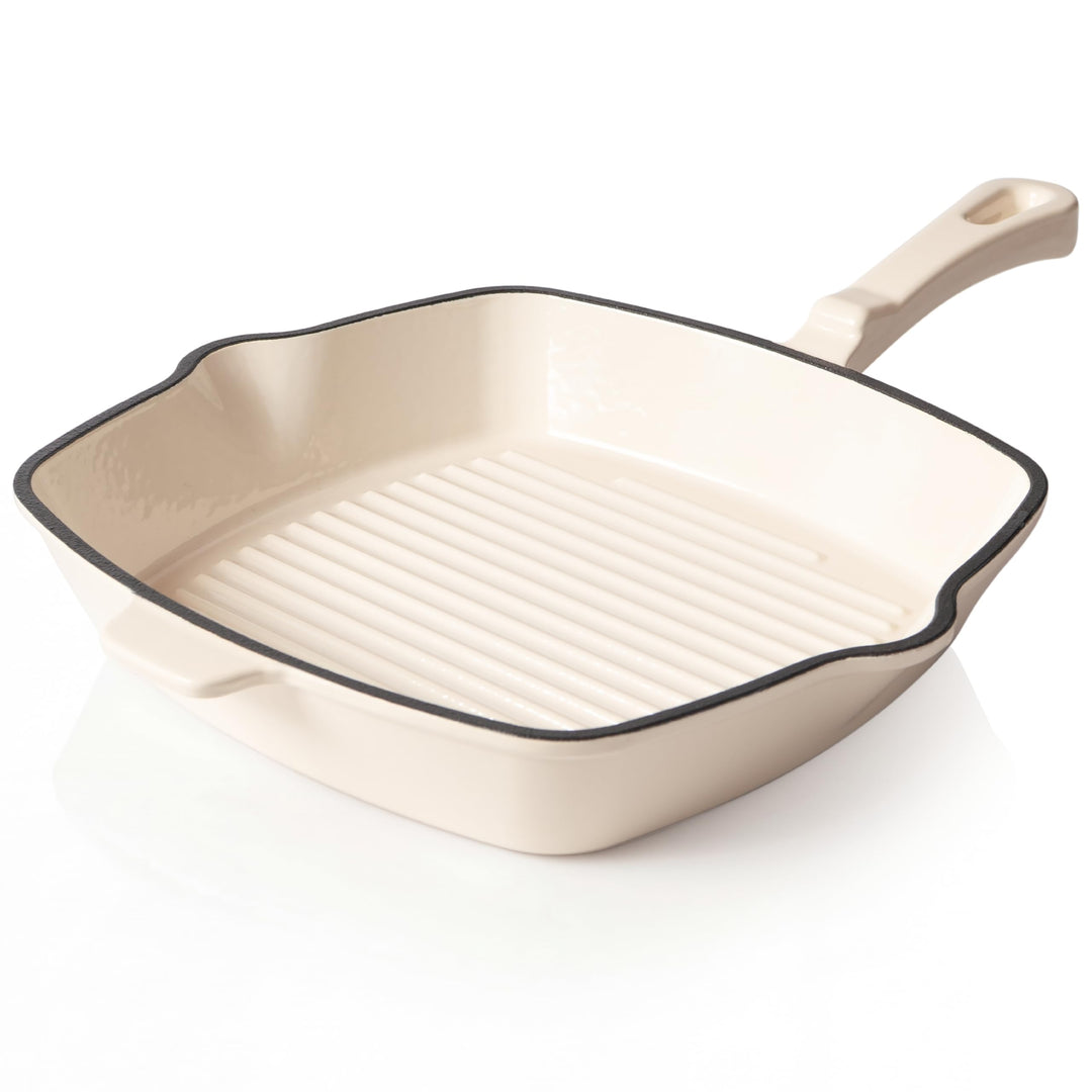 Römertopf Gusseisen Grillpfanne eckig 24 cm – Steakpfanne Emaille-Beschichtung, alle Herdarten inkl.