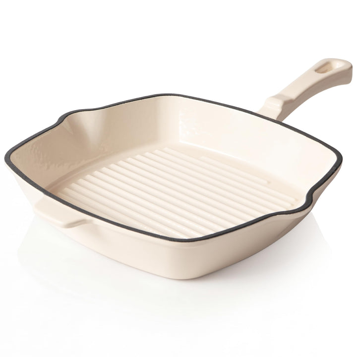 Römertopf Gusseisen Grillpfanne eckig 24 cm – Steakpfanne Emaille-Beschichtung, alle Herdarten inkl.