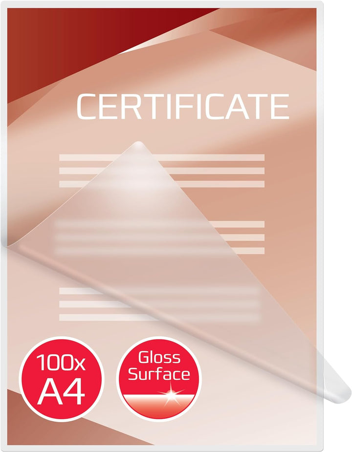 GBC Laminierfolien A4, Extra dünn, 2 x 37,5 mic, Robuste Laminiertaschen im 100er Pack, Glänzend, Tr