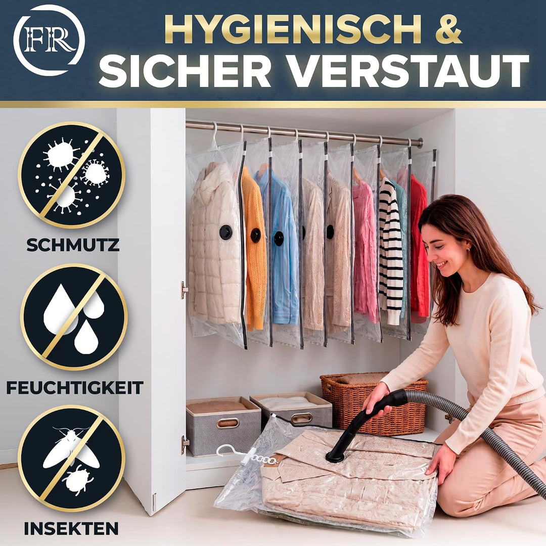 FiRiO Hängende Vakuumbeutel für Kleidung (mit Haken) I 3 STÜCK I Grösse XL: 100x70cm I Grosse Vakuum