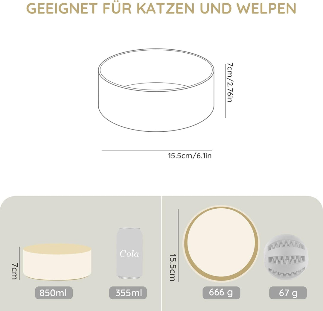 SPUNKYJUNKY Keramik Hundenapf Fressnapf Futternapf Katzennapf Napf für Katzen und Hunde (850ml, Beig