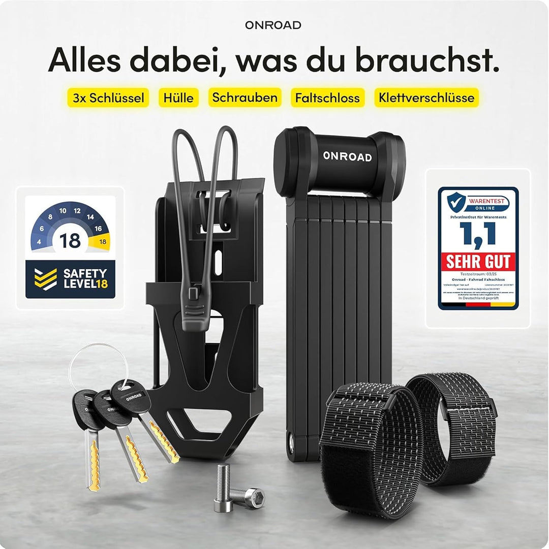 Faltschloss Fahrrad Onlock Ultra 120cm diebstahlsicher – Fahrradschloss hohe Sicherheit - Robustes &