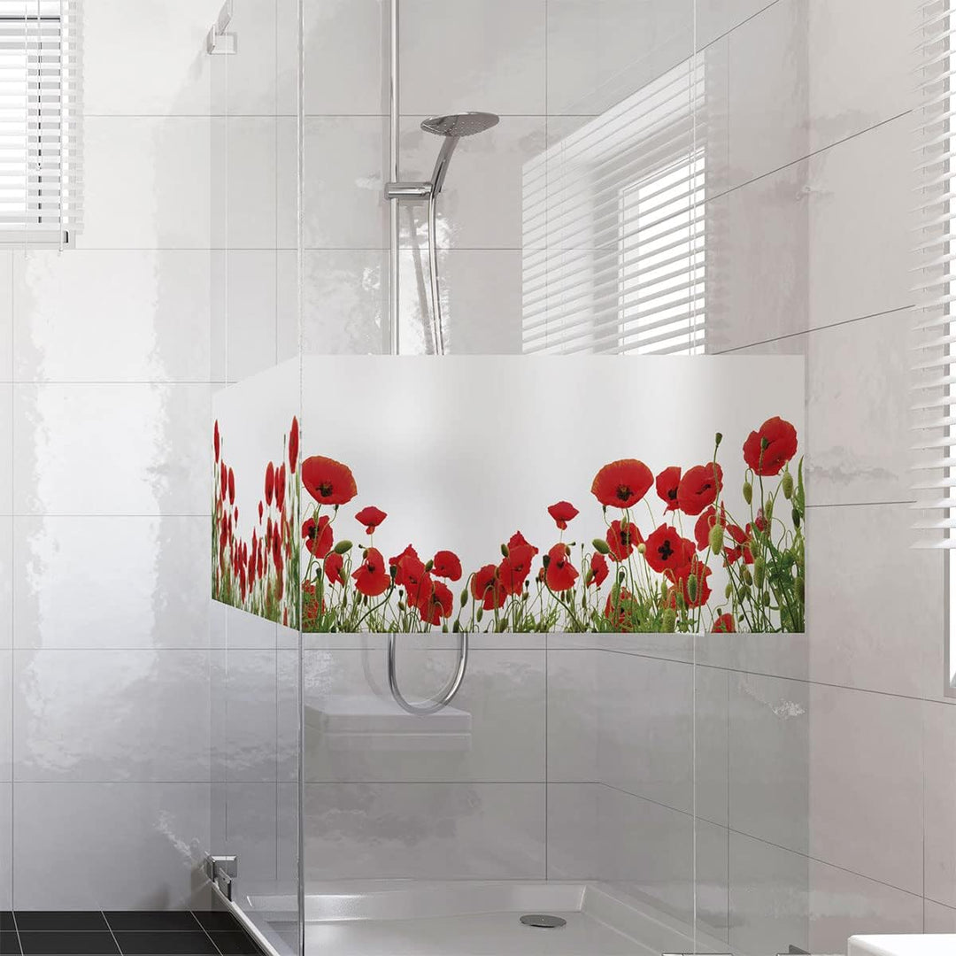 Fensterfolie, Blickdicht, Mohnblumen – Aufkleber für Fenster & Duschtür – 40 x 100 cm H40 x L100 cm