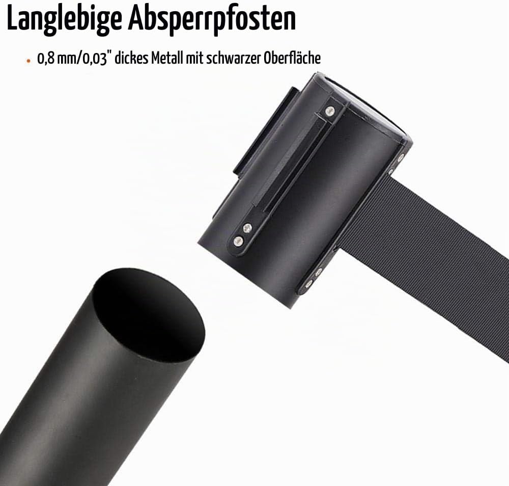 Yaheetech 8 Stück Absperrständer, Personenleitsystem mit Gurtlänge, Absperrband, Absperrpfosten Wart