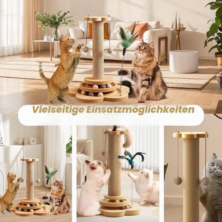 4 in 1 Katzenspielzeug, 46cm Kratzbaum für Katzen Sisal Kratzsäule Klein Kratzbaum mit Hängenden Bäl