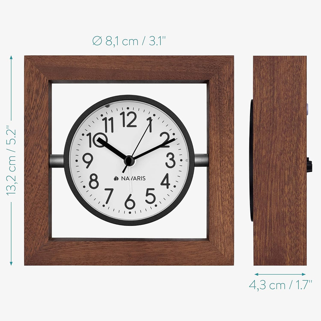 Navaris Analog Holz Tischuhr Quadrat Design - 13,2 x 13,2 x 4,3cm - analoge Uhr ohne Ticken weisses