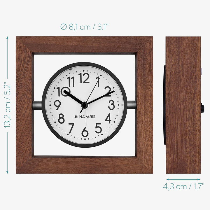 Navaris Analog Holz Tischuhr Quadrat Design - 13,2 x 13,2 x 4,3cm - analoge Uhr ohne Ticken weisses