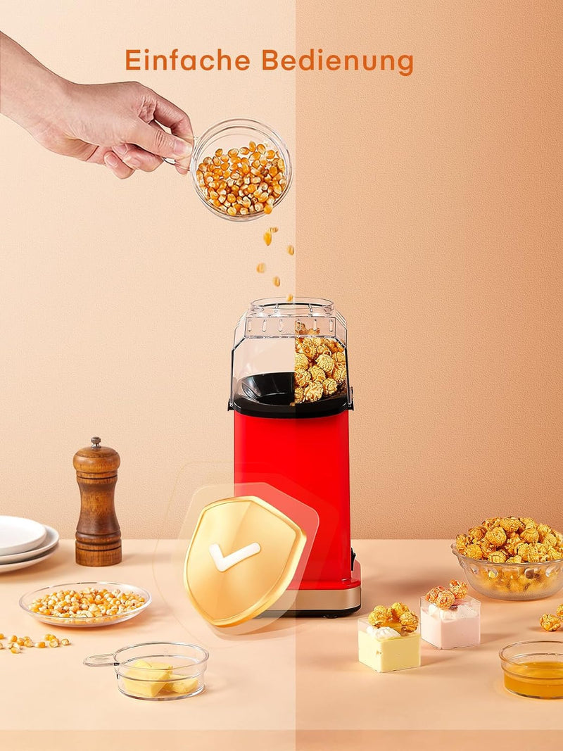 FOHERE® Popcornmaschine-1400W Süsses Popcorn Maker-Pops In 2 Minuten-17 Tassen-Für 4-6 Personen-Alum