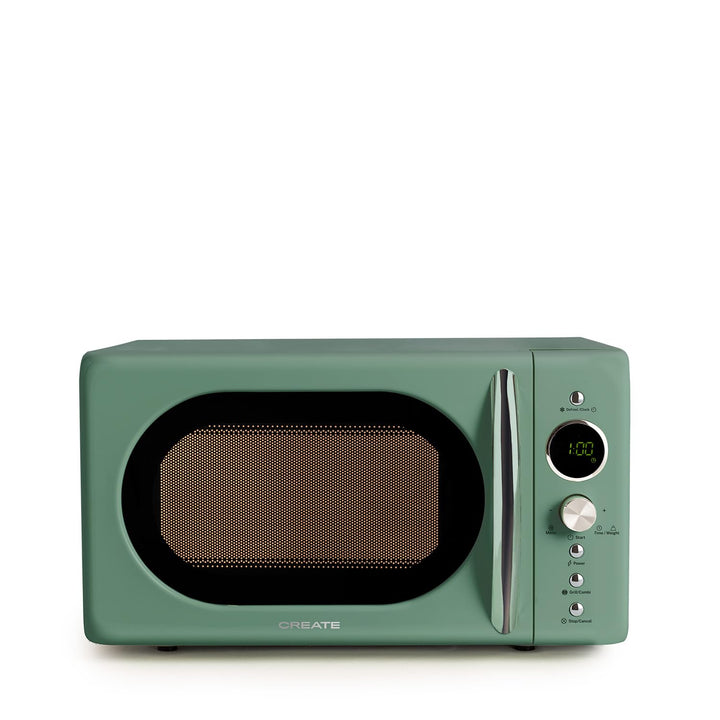 CREATE/MICROWAVE RETRO/Digitale Mikrowelle mit Grillfunktion Salbeigrün/Retro-Stil, 20L Fassungsverm