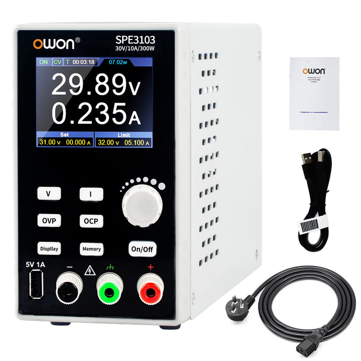 OWON SPE3103 Programmierbares Labornetzteil (0-30 V 0-10 A), 300-W-DC-Netzteil mit 2,8-Zoll-LCD-Disp