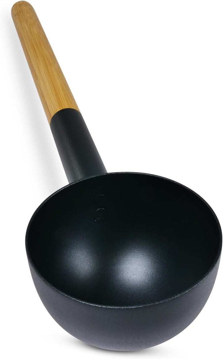 KOLO Sauna Kübel 3 & Kelle - Sauna Aufguss Set - Sauna Eimer 5l aus Aluminium Schwarz - 300ml Aufgus
