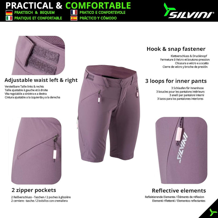 SILVINI Alma Fahrradhose Damen Radshorts XS Plum-lilac, XS Plum-lilac