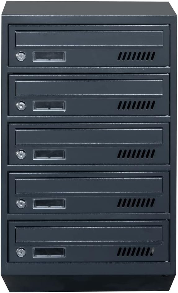 5er Briefkastenanlage GDS Anthrazit RAL 7016 20cm tief Briefkastensysteme | 2 Schlüssel, DIN-A4-Form