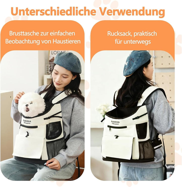 Hundetragerucksack, Haustier Tragetasche mit Gepolsterter Bodenmatte, Haustier Front Hundetragetasch