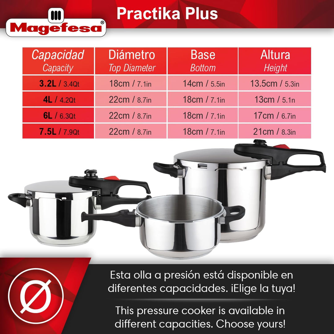 M MAGEFESA 01OPPRAPL06 MAGEFESA 01OPPRAPL06-Schnellkochtopf Modell Practika Plus, Edelstahl, (6L) UK