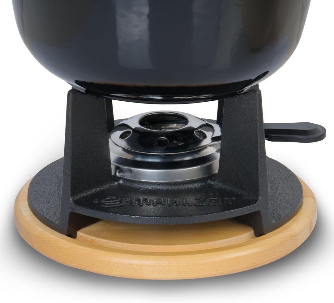 Mahlzeit Gusseisen Fondue Set für 6 Personen | 2 Liter | Fondueset 13 teilig mit Brenner und Gabeln