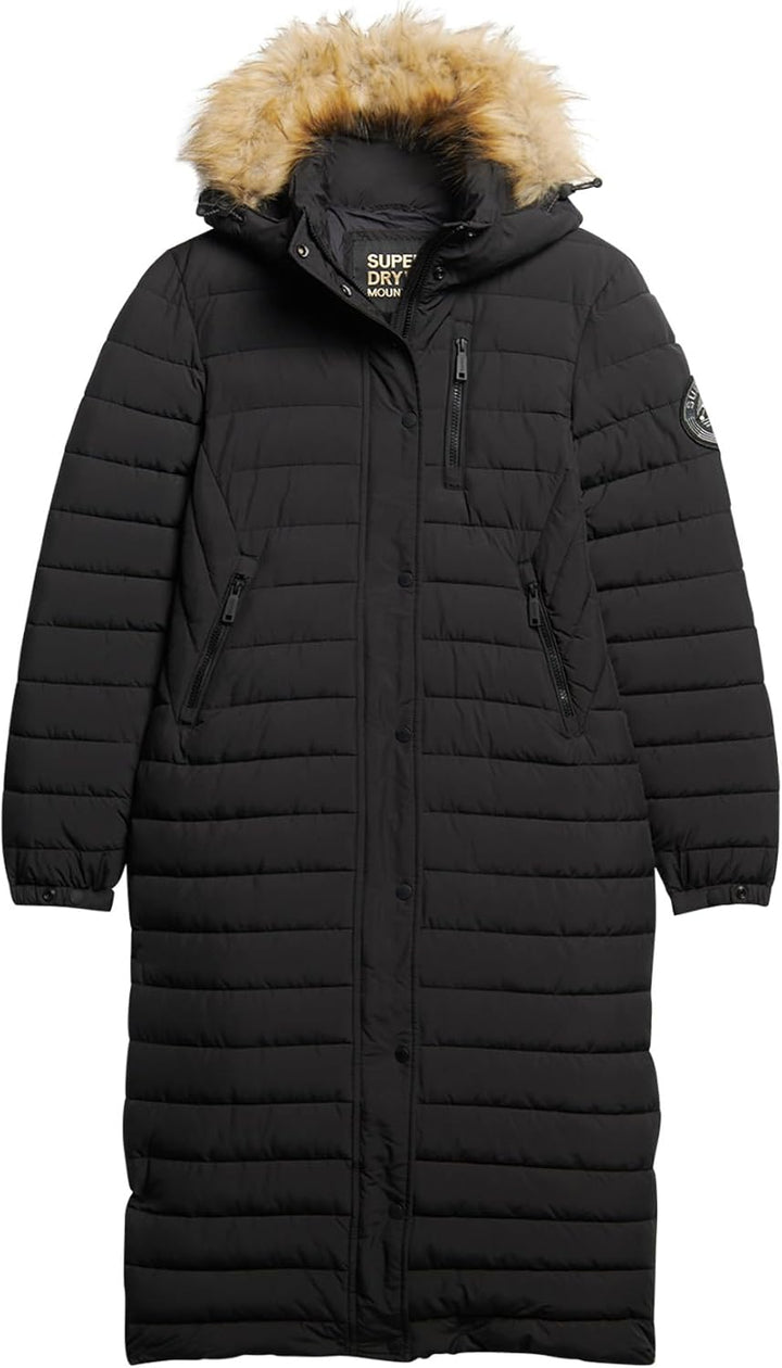 Superdry Damen Fuji Hooded Longline Puffer Jacke 36 Schwarz, 36 Schwarz