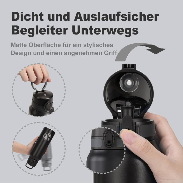 UZSPACE Edelstahl Trinkflasche 1l (970ml), Isolierte Thermosflasche mit 1-Klick-Öffnung, 100% Auslau