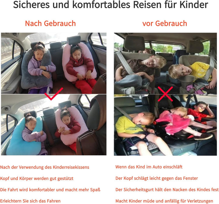 FHSGGP Reisekissen Kind Nackenkissen Autoschlafkissen für Lange Reisen U-Form Auto Sicherheitsgurt K