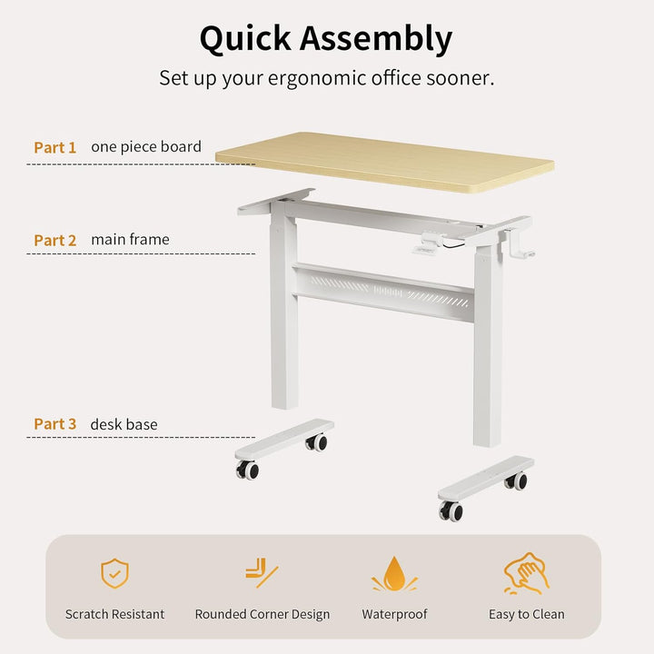 Höhenverstellbarer Schreibtisch mit Rollen, 80 x 40 cm Pneumatisch Computertisch Laptoptisch, Mobile