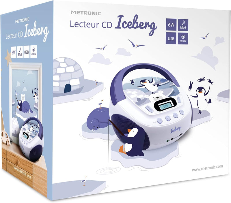 Metronic Iceberg 477179 CD-MP3-Player für Kinder, USB-Port und Audio-Eingang, Kopfhörerausgang, blau