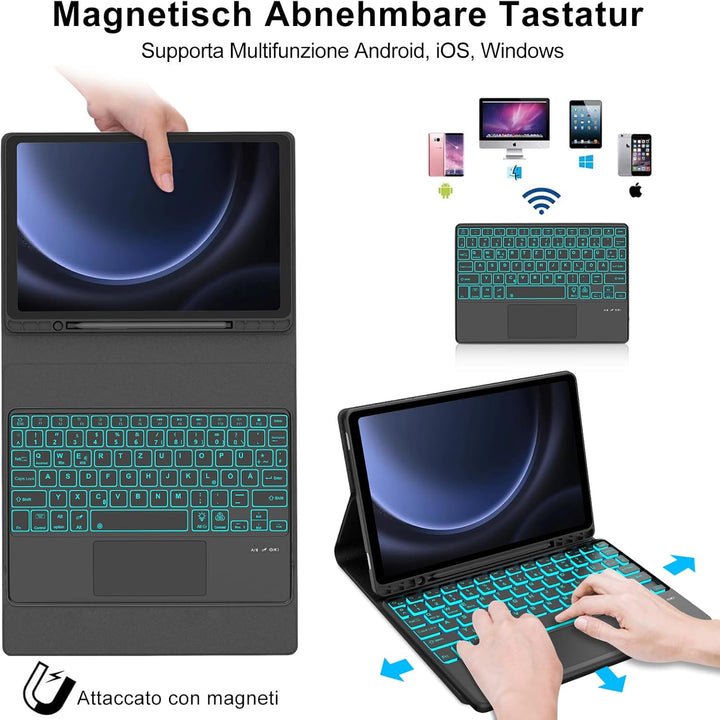 IVEOPPE Tastatur Hülle für Samsung Galaxy Tab А9 Plus 11 Zoll Con Touchpad, [QWERTZ Deutsches], Blue