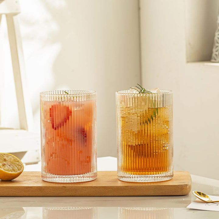 POLIDREAM Geriffelte Gläser 6er Set, 500ML Longdrinkgläser Set, Origami-Stil Glasbecher, Glasses Set