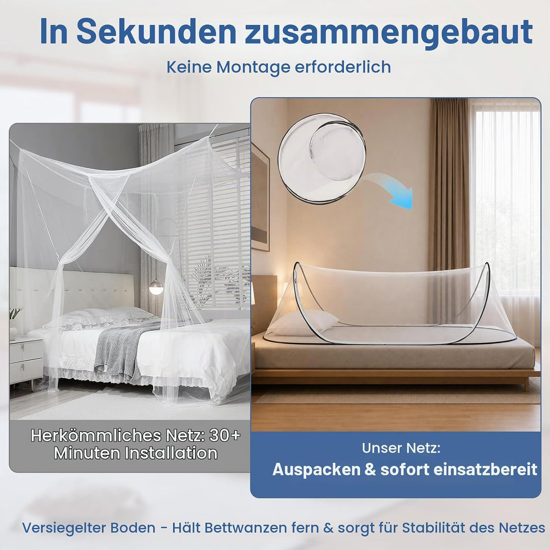 Moskitonetz Bett 200 x 80 x 56 cm, Faltbares Mückennetz für Einzelbett, Reise Camping Insektennetz S