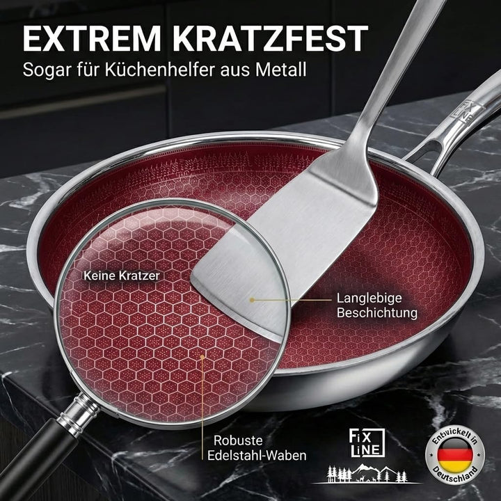 FIXLINE® BLACK FOREST Servierpfanne 28cm - RED Edition - kratzfeste Beschichtung ohne PTFE - alle He