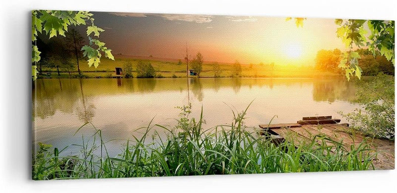 Panorama Bilder auf Leinwand 100x40cm Leinwandbild mit Rahmen Brücke See Gross Wanddeko Bild Schlafz