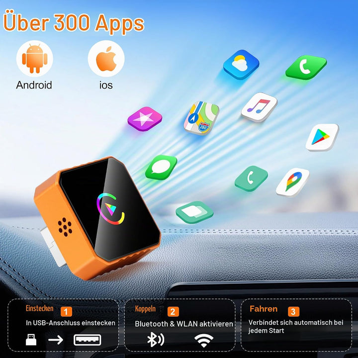 Carplay Wireless Adapter, Bluetooth 5.3 Drahtloser Car Play Kompatibel mit iPhone iOS 10+ und Androi