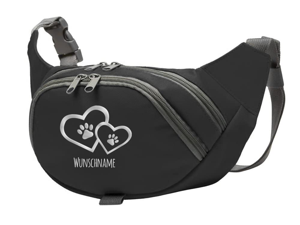 Hundesport Bauchtasche Leckerlie-Tasche mit 2 Herzen, 2 Pfoten und Wunschnamen personalisiert | Hund