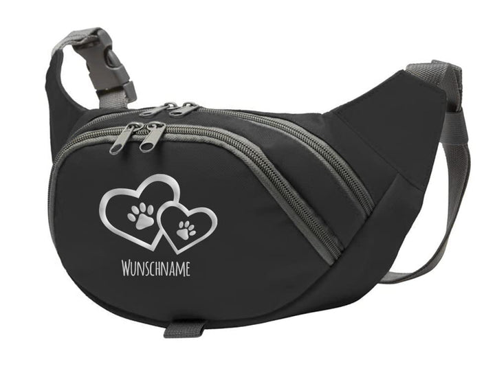 Hundesport Bauchtasche Leckerlie-Tasche mit 2 Herzen, 2 Pfoten und Wunschnamen personalisiert | Hund