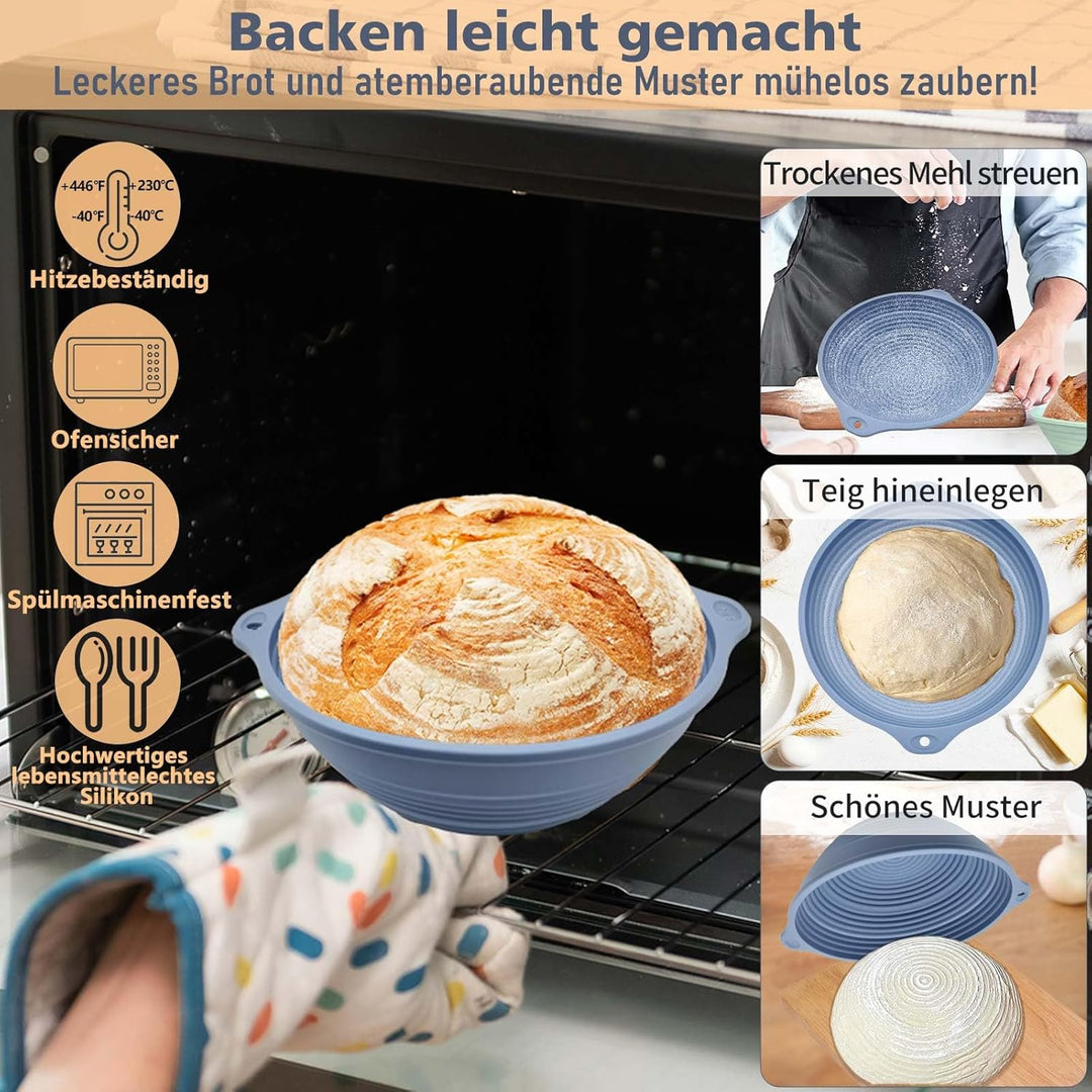 Silikon Gärkörbchen für Brot, 28 cm Gärkorb Oval und 25 cm Gärkorb Brot Rund, Faltbarer, Verbesserte
