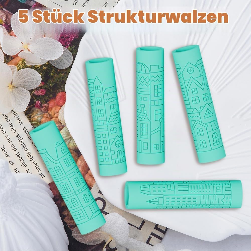 ORIGACH 5 Stück Polymer Ton-Texturroller, Architekturmuster Prägung Texturen Roller Zur Herstellung