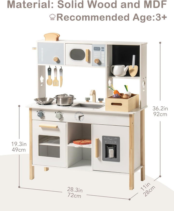 ROBUD Spielküche für Kinder, Kinderküche Holz mit Pflanzkasten & Toaster & Eismaschine & Schneiden S
