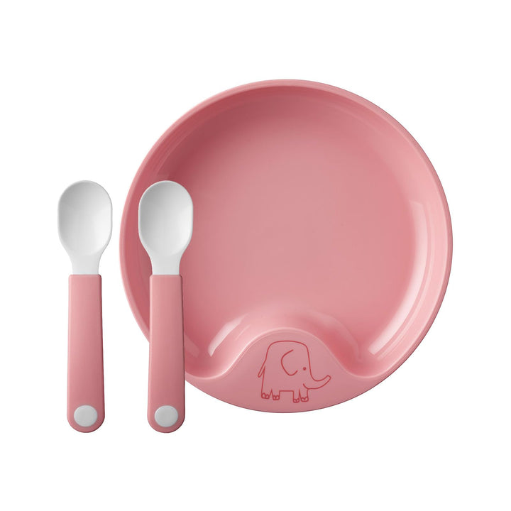Mepal Mio - Lernteller mit Lernlöffel - Deep pink - rutschfester Kinderteller, handliche Kinderlöffe
