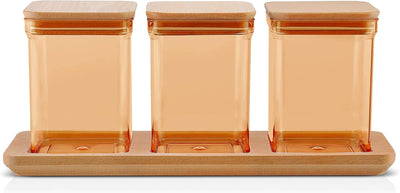 Lashuma Aufbewahrungsboxen Küche 1 l, 3x Lebensmittelbehälter Plastik, Nudeldosen Braun - Bernstein,