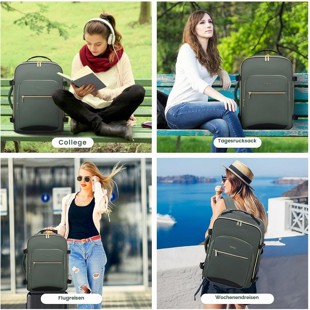LOVEVOOK Handgepäck Rucksack Flugzeug, 40L Gross Reiserucksack Damen Kofferrucksack, Wasserdicht Rei