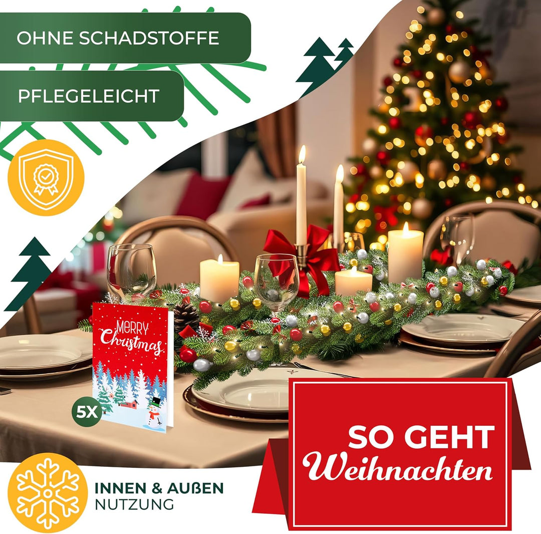 KESSER® Weihnachtsgirlande 10m mit Beleuchtung 200 LED's inkl Deko Fernbedienung - Timer - Lichterke