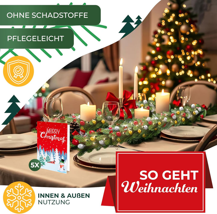 KESSER® Weihnachtsgirlande 10m mit Beleuchtung 200 LED's inkl Deko Fernbedienung - Timer - Lichterke