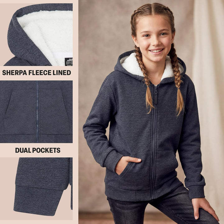 CityComfort Pullover Mädchen mit Fleece-Futter und Kapuze, Fleecejacke Kinder Mädchen Zipper Hoodie