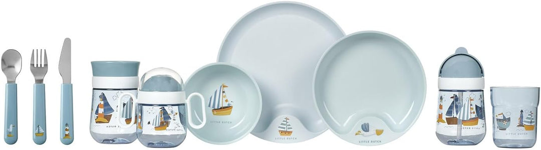 Mepal Mio - Lernteller mit Lernlöffel - Sailors bay - rutschfester Kinderteller, handliche Kinderlöf