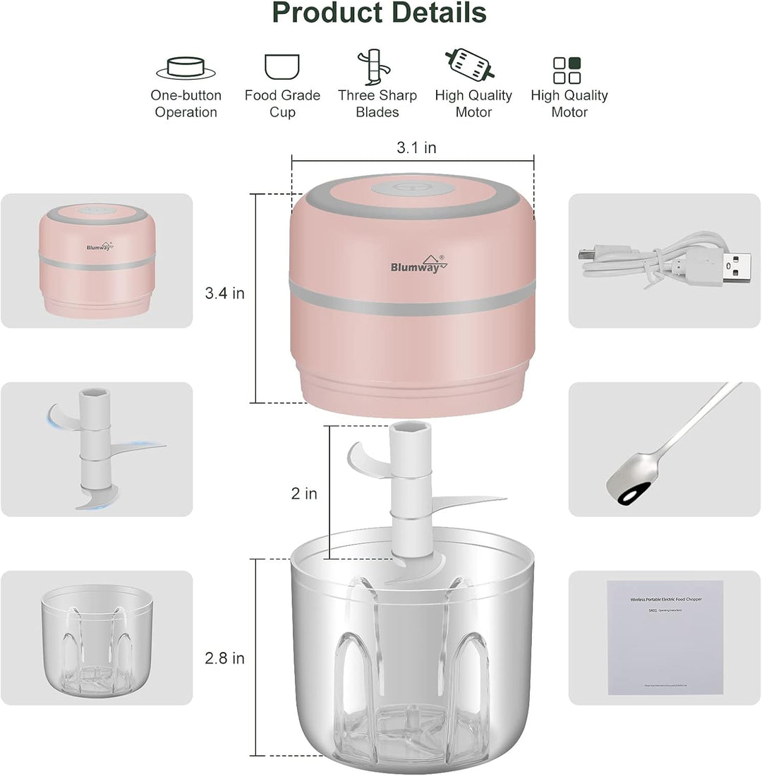 BlumWay Mini Zwiebelschneider, 250ML Mini Knoblauchhacker Gemüsezerkleinerer Elektrisch Zerkleinerer