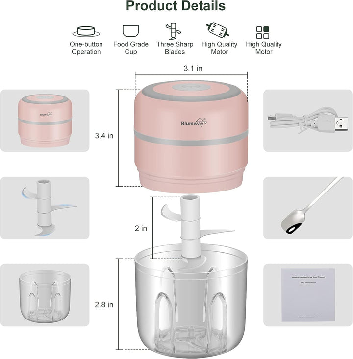 BlumWay Mini Zwiebelschneider, 250ML Mini Knoblauchhacker Gemüsezerkleinerer Elektrisch Zerkleinerer
