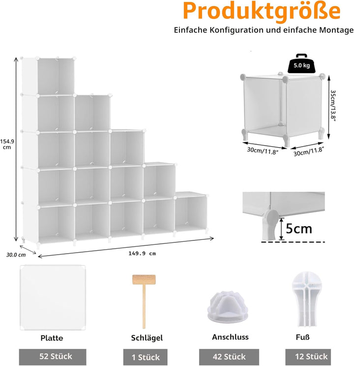 AWTATOS Kleiderschrank mit 16 Würfeln, Storage Shelves, DIY Regal Würfel, PP Steckregal Kunststoff,