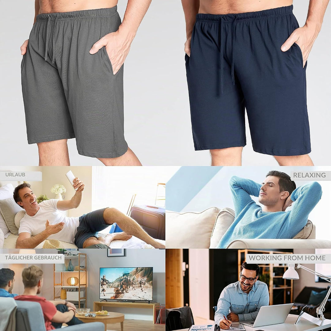 CityComfort Pyjama Shorts Herren, Kurze Schlafanzughose Herren mit Seitentaschen &amp; Elastischem Bund