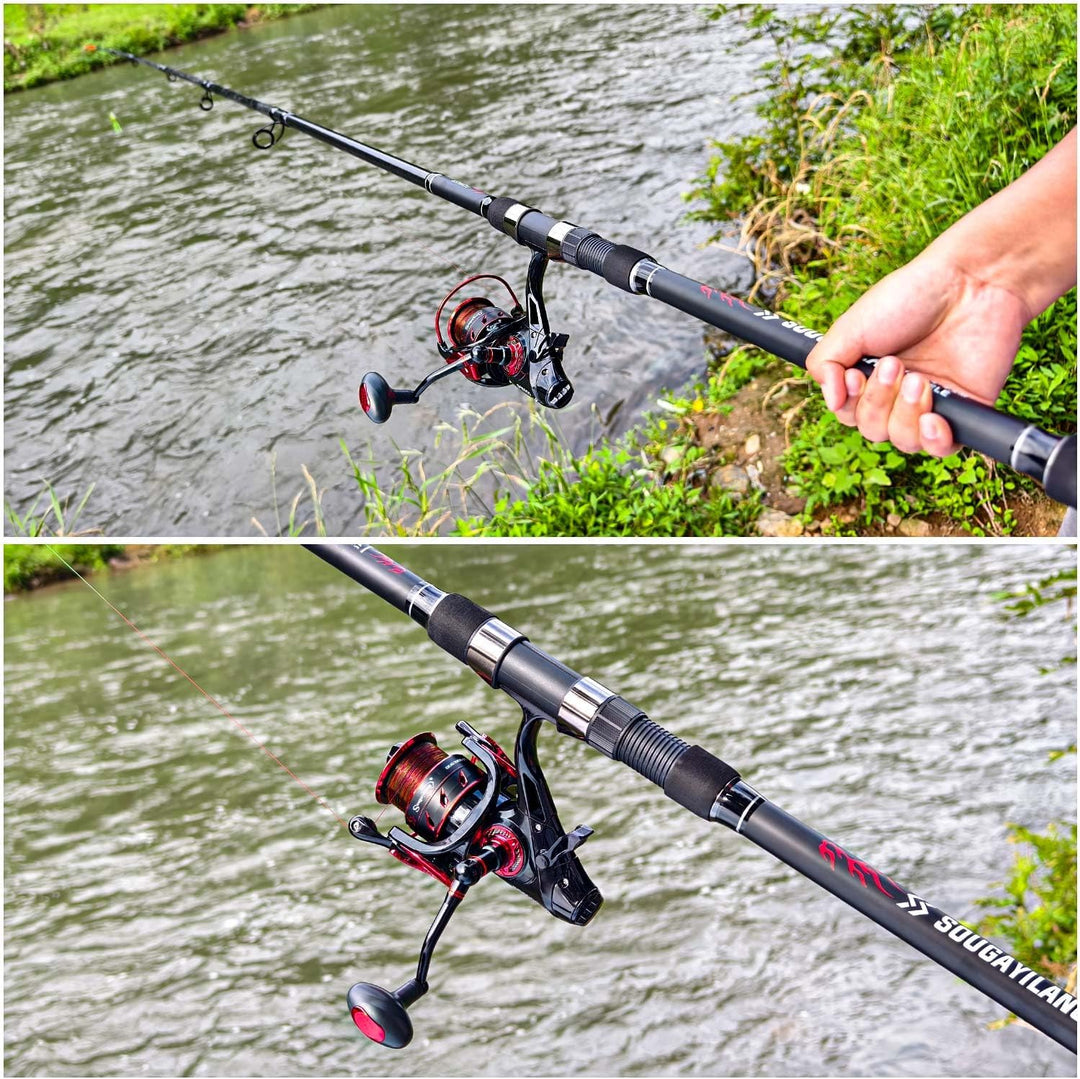 Sougayilang Karpfenruten- und Rollenset, teleskopische Reiseangelruten, 4,7:1 leistungsstarke Karpfe