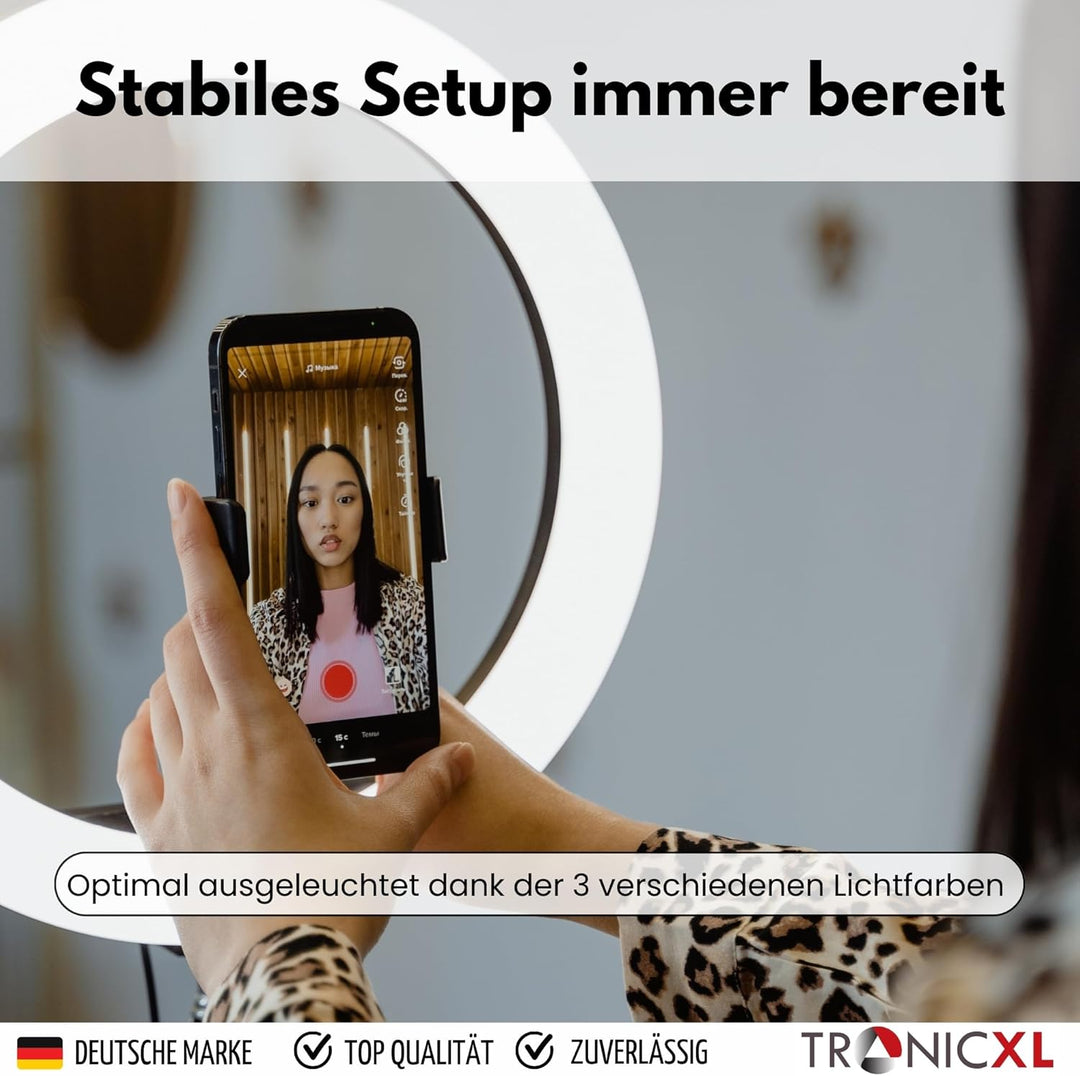 Ringlicht mit Klemmstativ Tisch Stativ Ring Light Handyhalter kompatibel mit iPhone Smartphone Licht